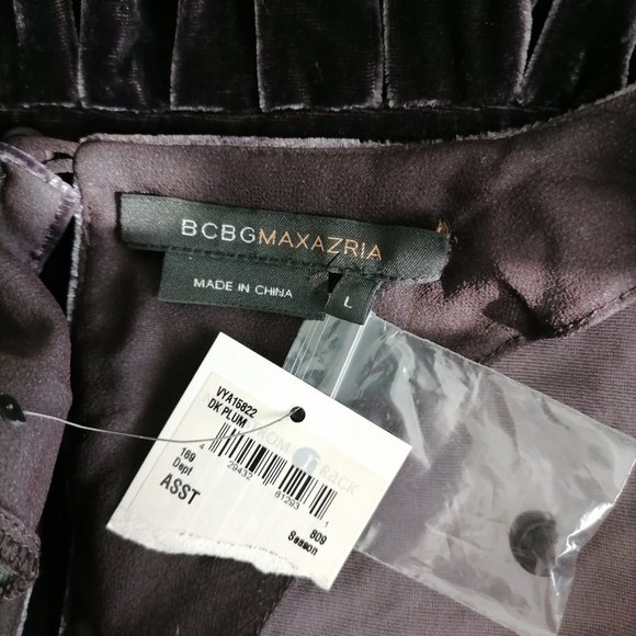 BCBG Maxazria Women's Dark Plum Velvet Tie Waist Blouse Size L New With Tag - Picture 5 of 6